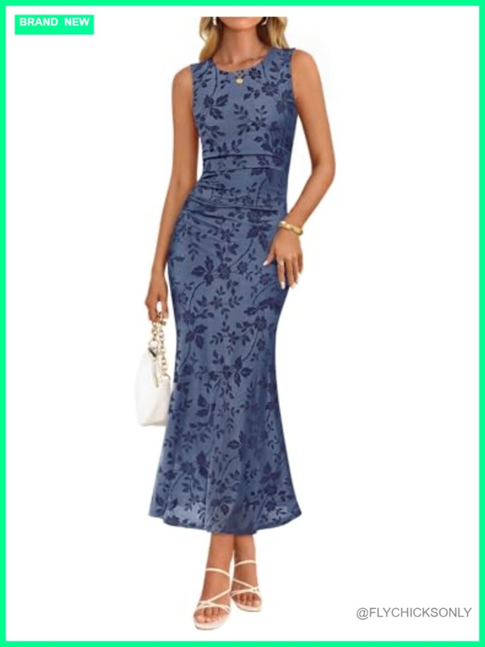 Sleeveless Floral Bodycon Maxi Dress Mermaid Ruched Wedding Guest